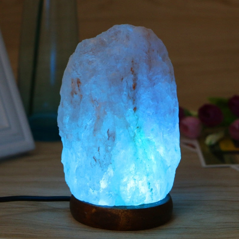 Hand Carved USB Wooden Base Himalayan Rock Salt Lamp Air Purifier freeshipping - Mandala Bloom
