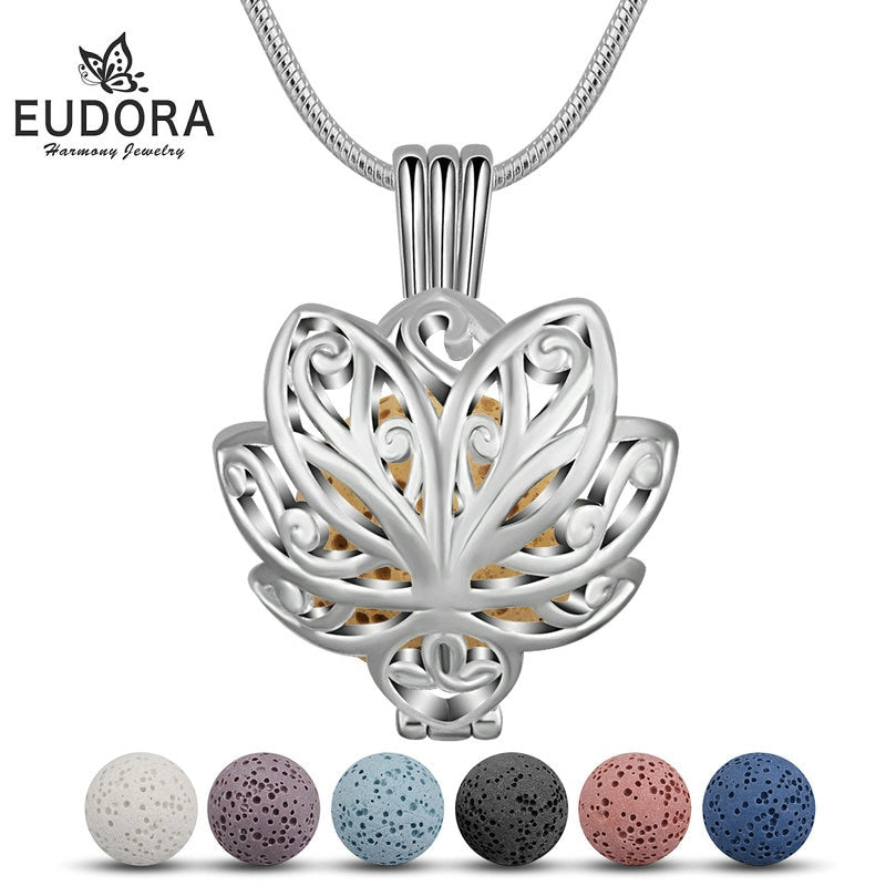 14mm Lotus blossom Cage Pendant Aromatherapy locket Diffuser Necklace fit Colorful Volcanic Lava Stone freeshipping - Mandala Bloom