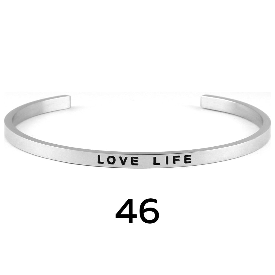 stainless steel cuff inspirational bangle engraved 18 positive phrases mantra bracelet jewelry freeshipping - Mandala Bloom
