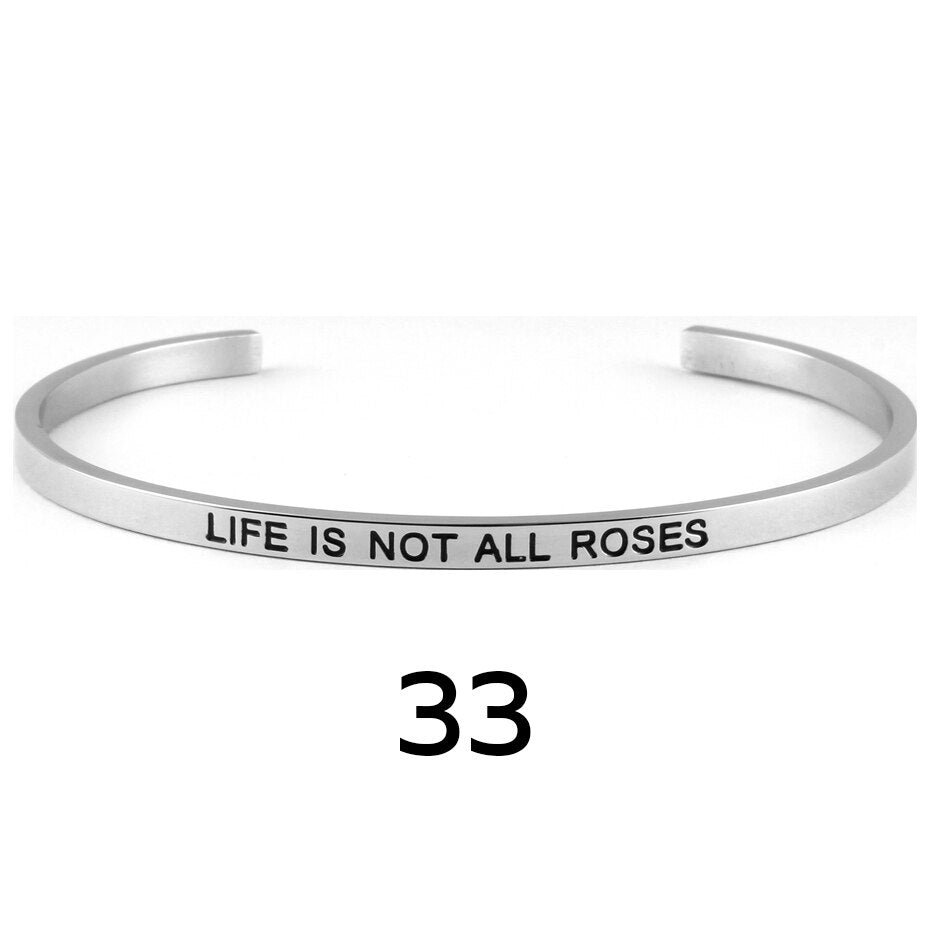 stainless steel cuff inspirational bangle engraved 18 positive phrases mantra bracelet jewelry freeshipping - Mandala Bloom