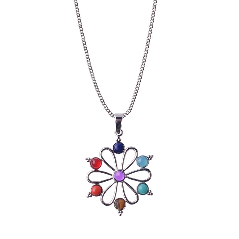 7 Chakra Tree Of Life Pendant Necklace Silver Reiki healing Crystal Natural Stone Necklace freeshipping - Mandala Bloom