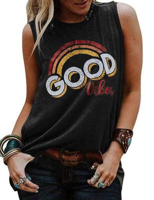 Good Vibes Rainbow Printed Sleeveless Tank