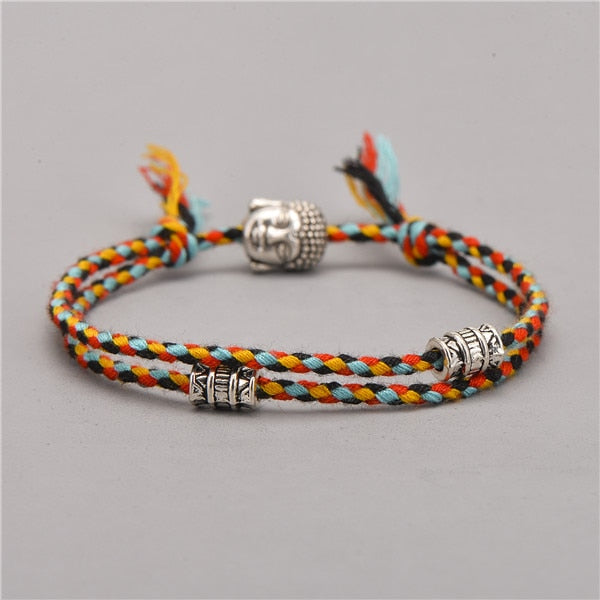 Ethnic Tibetan Buddha Head Woven Multicolor Handmade Rope Buddha Charm Bracelet