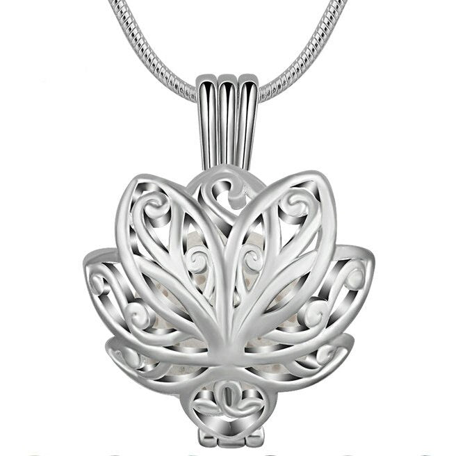 14mm Lotus blossom Cage Pendant Aromatherapy locket Diffuser Necklace fit Colorful Volcanic Lava Stone freeshipping - Mandala Bloom