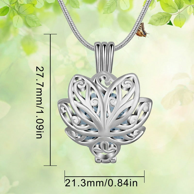 14mm Lotus blossom Cage Pendant Aromatherapy locket Diffuser Necklace fit Colorful Volcanic Lava Stone freeshipping - Mandala Bloom
