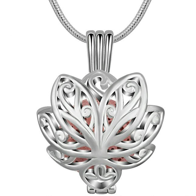 14mm Lotus blossom Cage Pendant Aromatherapy locket Diffuser Necklace fit Colorful Volcanic Lava Stone freeshipping - Mandala Bloom