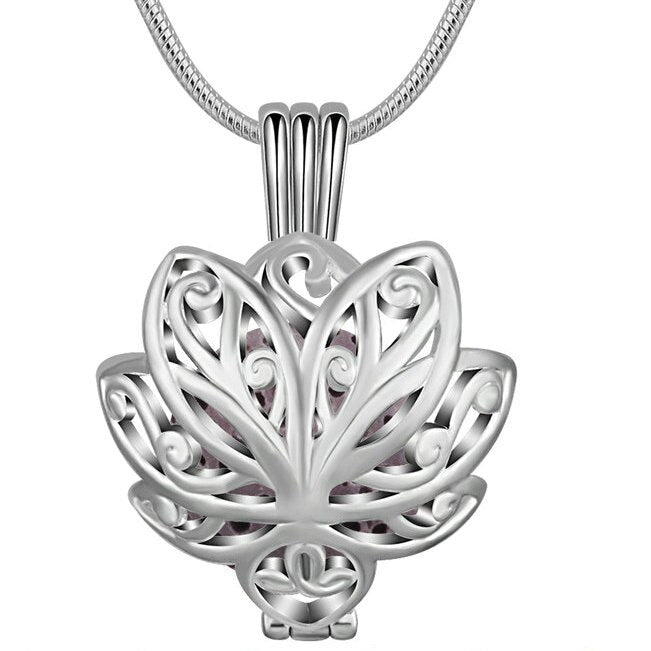14mm Lotus blossom Cage Pendant Aromatherapy locket Diffuser Necklace fit Colorful Volcanic Lava Stone freeshipping - Mandala Bloom