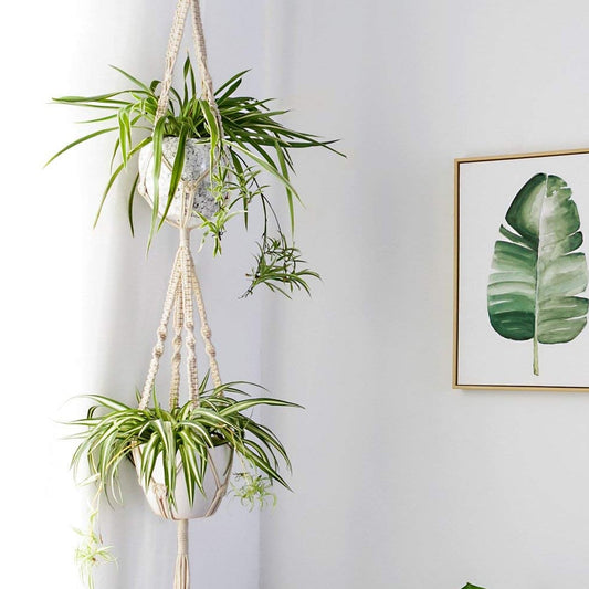 Macrame Double Plant Hanger Indoor Outdoor 2 Tier Hanging Planter Cotton Rope 4 Legs 67 inch freeshipping - Mandala Bloom