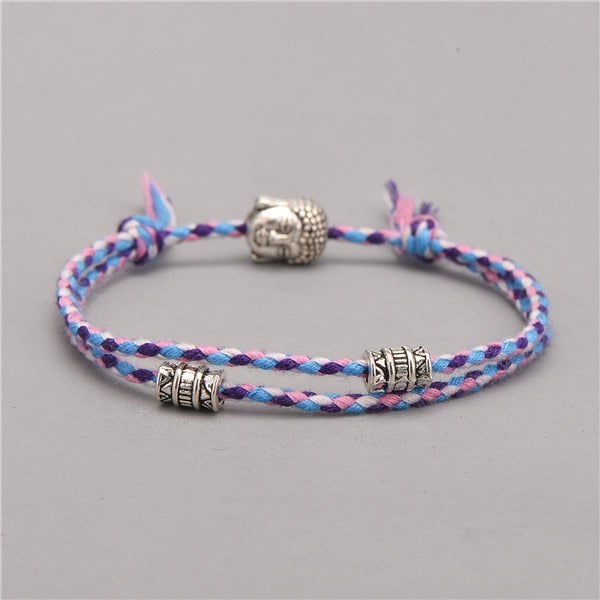 Ethnic Tibetan Buddha Head Woven Multicolor Handmade Rope Buddha Charm Bracelet