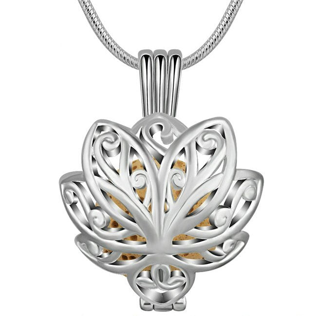 14mm Lotus blossom Cage Pendant Aromatherapy locket Diffuser Necklace fit Colorful Volcanic Lava Stone freeshipping - Mandala Bloom