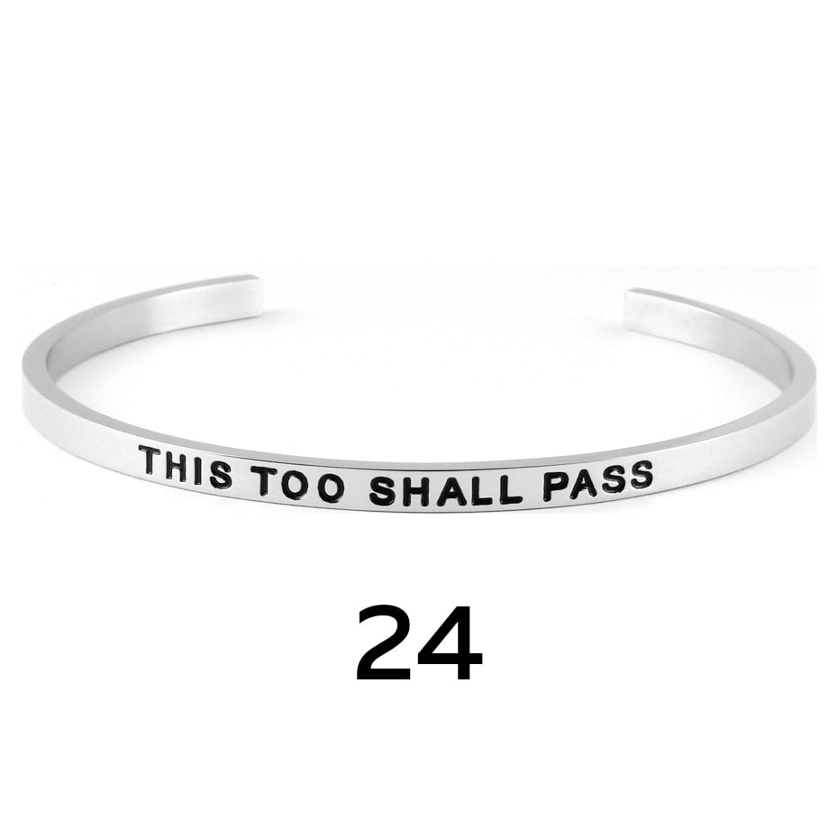 stainless steel cuff inspirational bangle engraved 18 positive phrases mantra bracelet jewelry freeshipping - Mandala Bloom