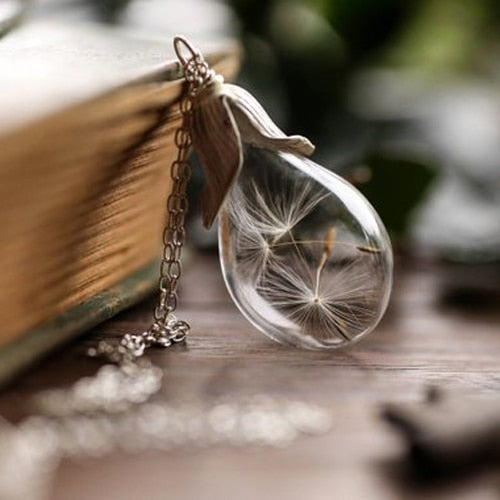 2PCS  Make A Wish Glass Tear Drop Dandelion Real Seed Globe Necklace freeshipping - Mandala Bloom