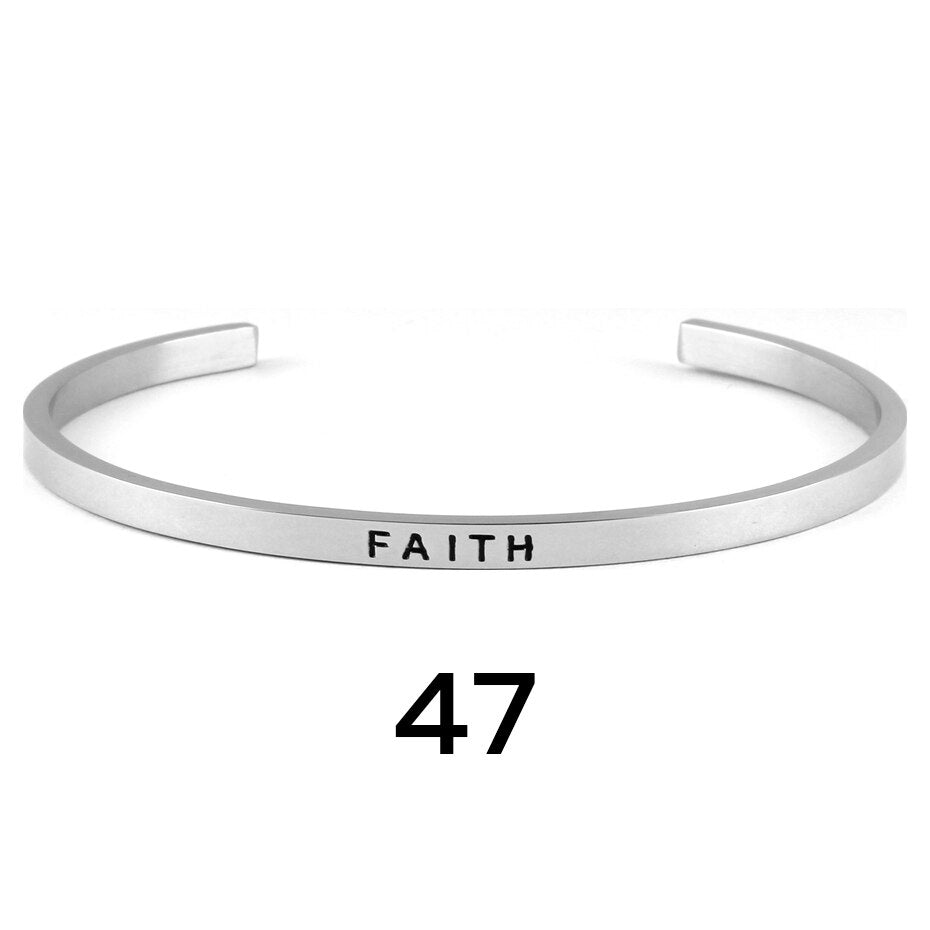 stainless steel cuff inspirational bangle engraved 18 positive phrases mantra bracelet jewelry freeshipping - Mandala Bloom