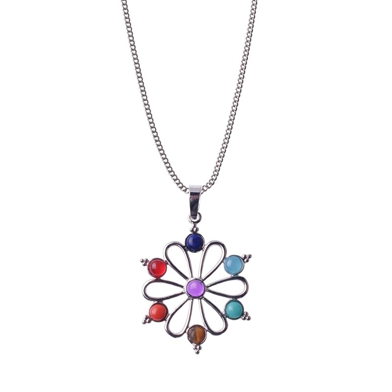 7 Chakra Tree Of Life Pendant Necklace Silver Reiki healing Crystal Natural Stone Necklace freeshipping - Mandala Bloom