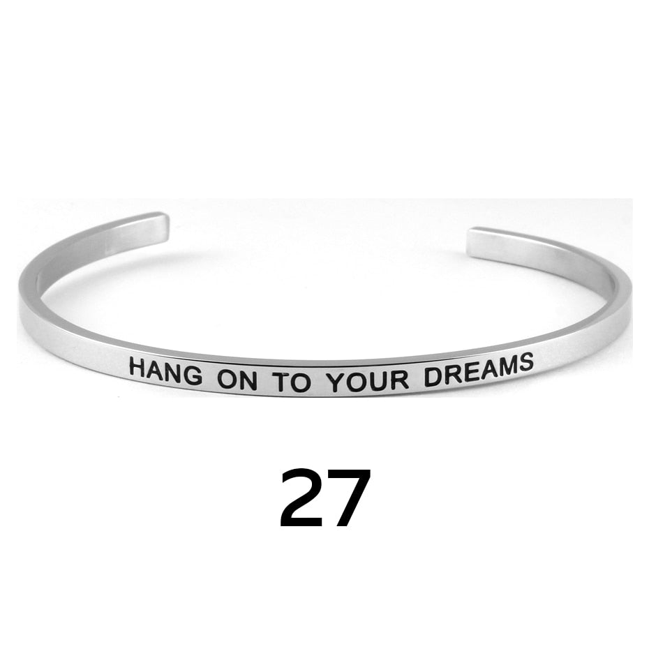 stainless steel cuff inspirational bangle engraved 18 positive phrases mantra bracelet jewelry freeshipping - Mandala Bloom
