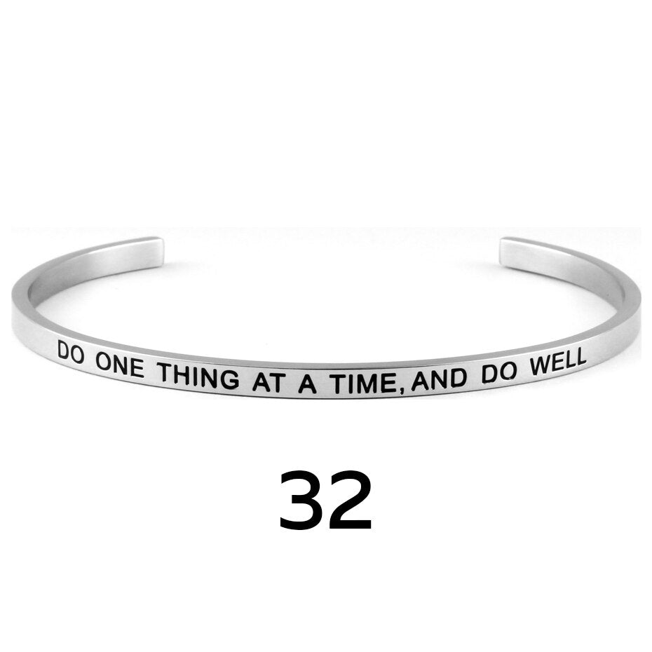 stainless steel cuff inspirational bangle engraved 18 positive phrases mantra bracelet jewelry freeshipping - Mandala Bloom