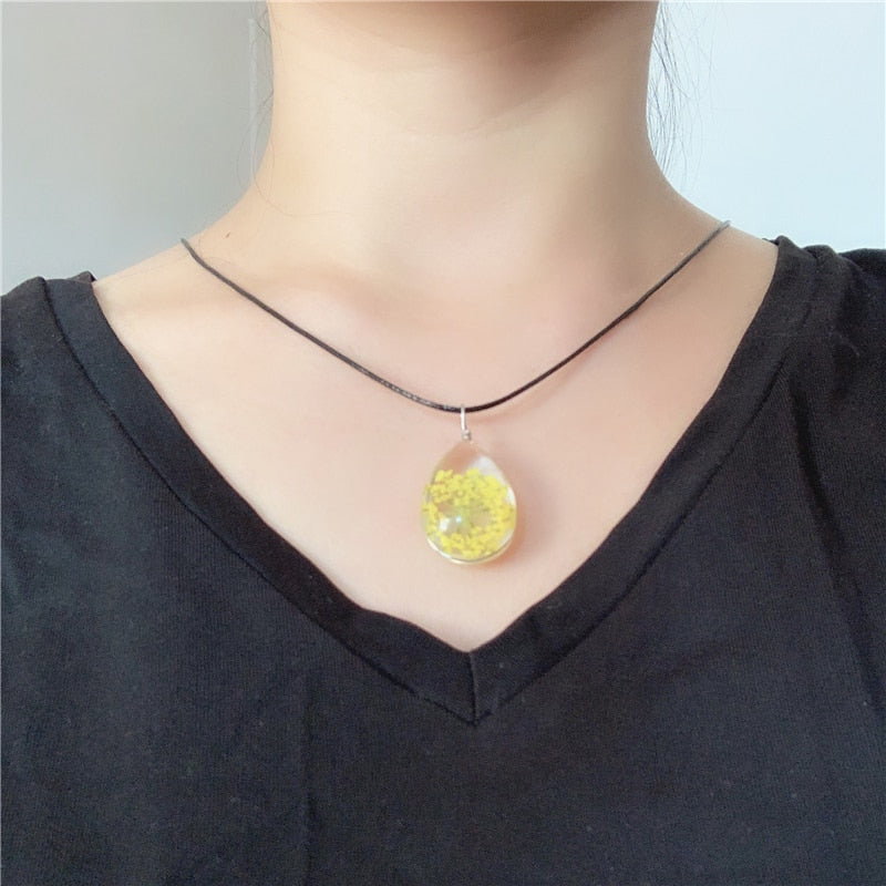 Natural Dandelion Glass Ball Pendant Necklace