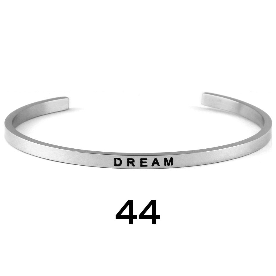 stainless steel cuff inspirational bangle engraved 18 positive phrases mantra bracelet jewelry freeshipping - Mandala Bloom