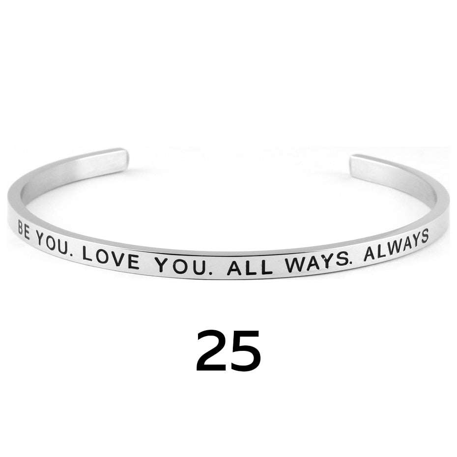 stainless steel cuff inspirational bangle engraved 18 positive phrases mantra bracelet jewelry freeshipping - Mandala Bloom
