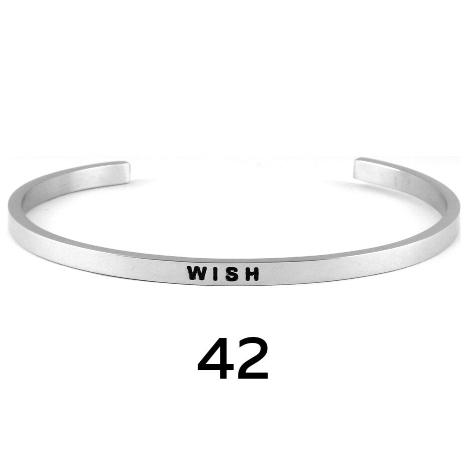 stainless steel cuff inspirational bangle engraved 18 positive phrases mantra bracelet jewelry freeshipping - Mandala Bloom