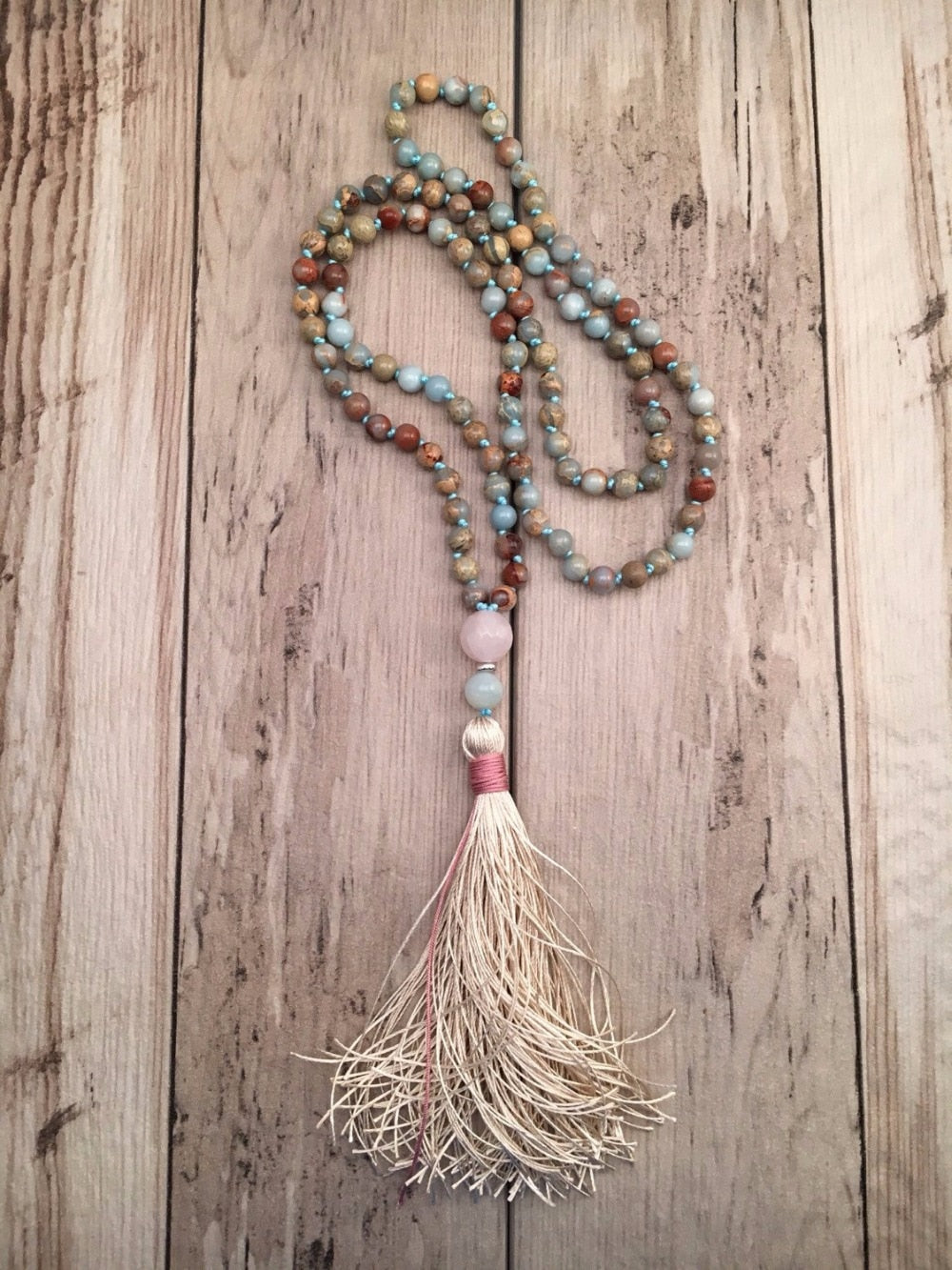 Aqua Terra Jaspers Hand Knotted 108 Mala Bead Necklace freeshipping - Mandala Bloom