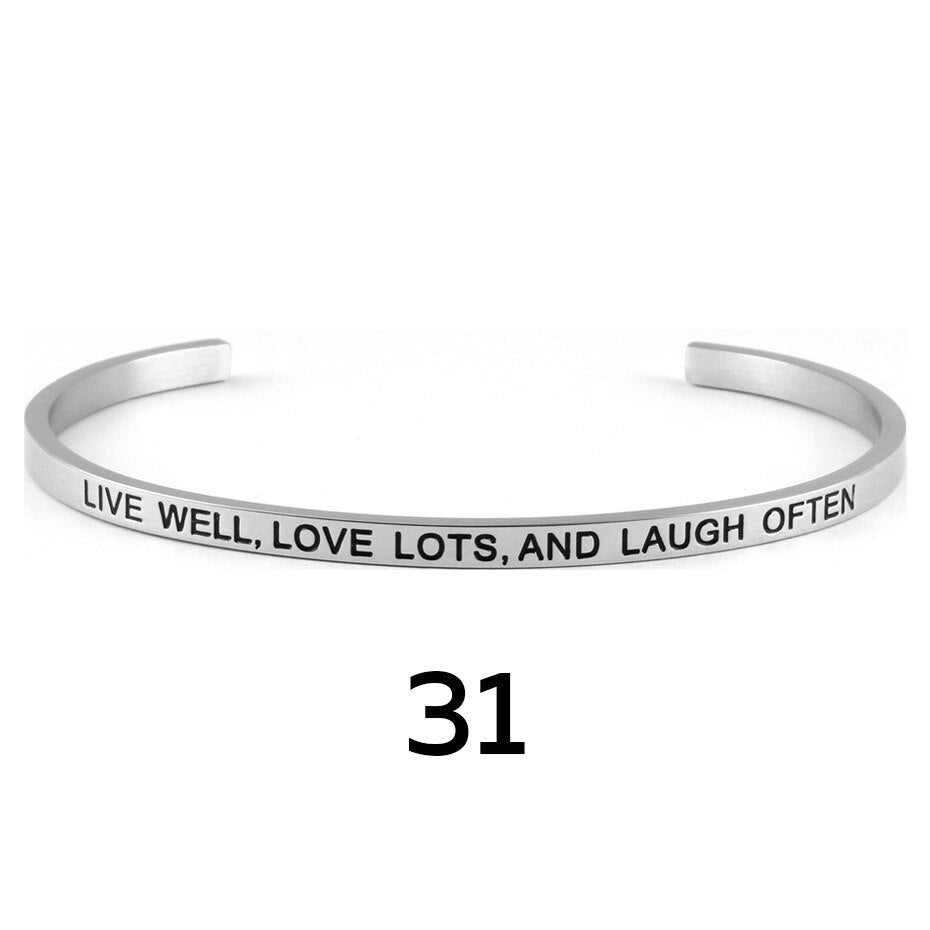 stainless steel cuff inspirational bangle engraved 18 positive phrases mantra bracelet jewelry freeshipping - Mandala Bloom