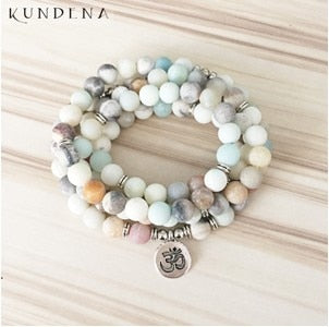 8mm Frosted matte Amazonite bracelet 108 Prayer beads freeshipping - Mandala Bloom