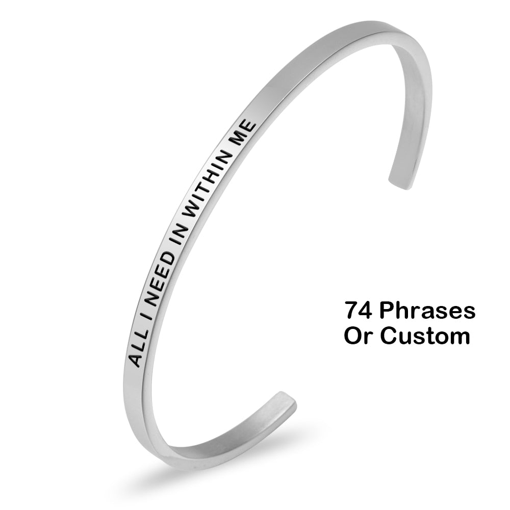 stainless steel cuff inspirational bangle engraved 18 positive phrases mantra bracelet jewelry freeshipping - Mandala Bloom