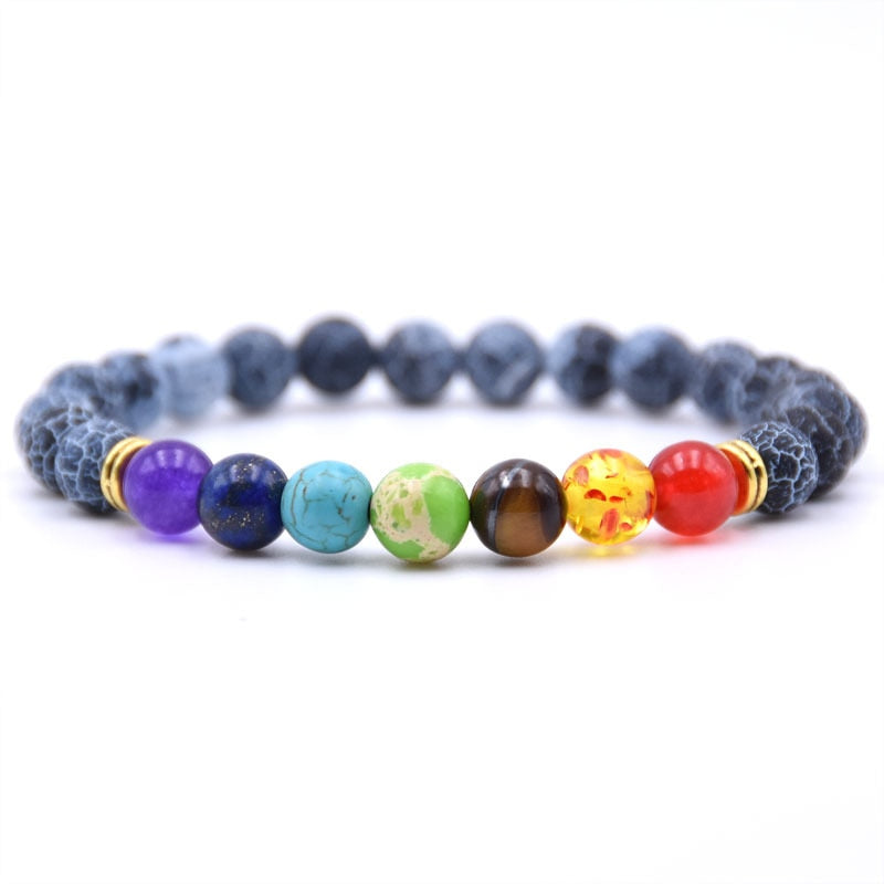 Natural Stone 7 Chakra Bracelet Men Black Lava Healing Balance Beads Reiki Buddha Prayer Yoga Bracelets for Women pulseira freeshipping - Mandala Bloom