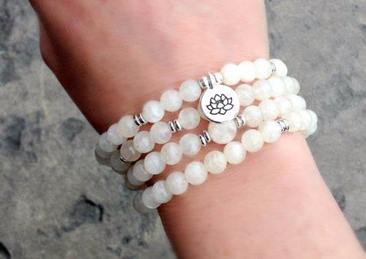 Moonstone 108 Mala Bead Chakra Bracelet freeshipping - Mandala Bloom