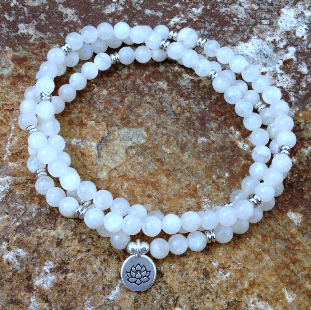 Moonstone 108 Mala Bead Chakra Bracelet freeshipping - Mandala Bloom