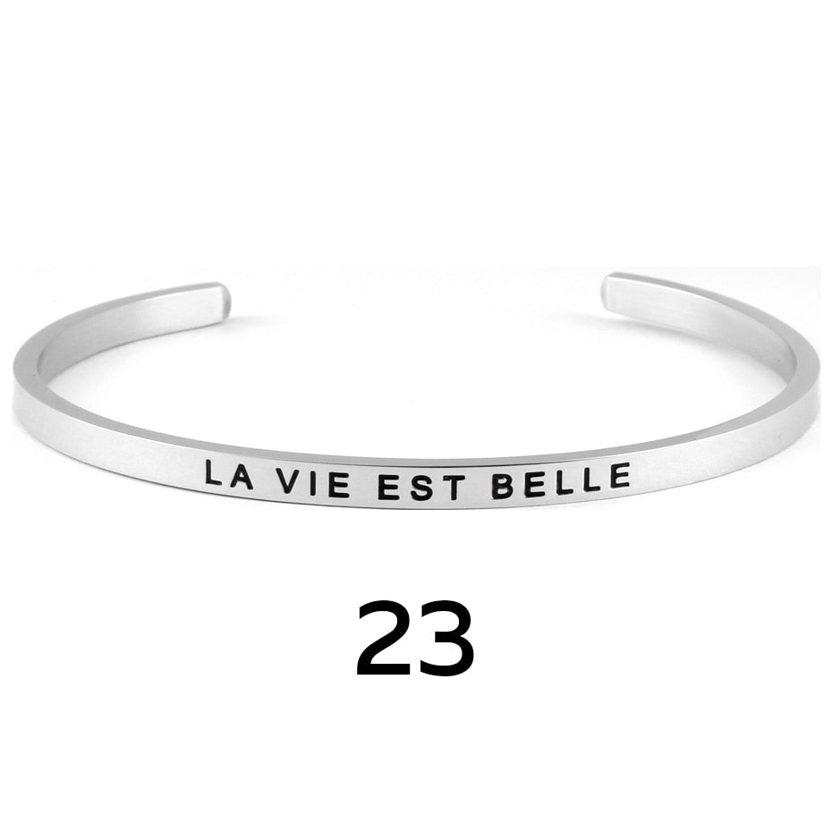 stainless steel cuff inspirational bangle engraved 18 positive phrases mantra bracelet jewelry freeshipping - Mandala Bloom