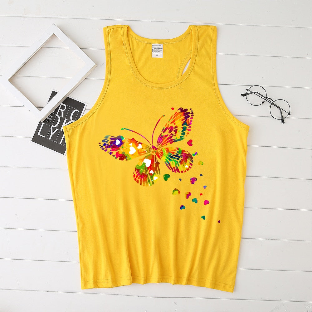 Color Butterfly Print Women Tank