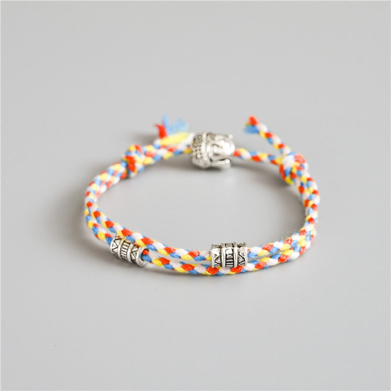 Ethnic Tibetan Buddha Head Woven Multicolor Handmade Rope Buddha Charm Bracelet