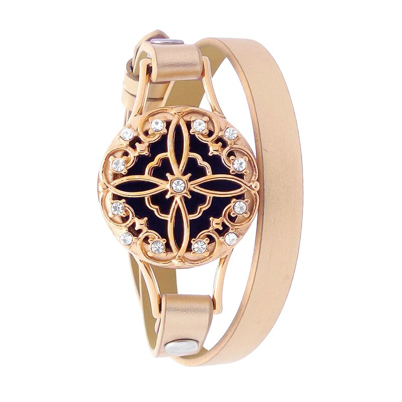 25mm Diffuser Magnet Rose Gold Genuine Leather Aroma Locket Bangle Stainless Steel Essential Oils Aromatherapy Locket Bracelet freeshipping - Mandala Bloom
