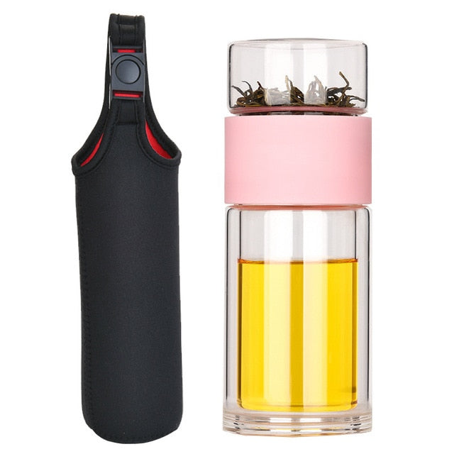 Portable Double Wall Glass Tea Mug Coffee Travel Cup Infuser Drink Bottle Tumbler Drinkware Eco-Friendly freeshipping - Mandala Bloom