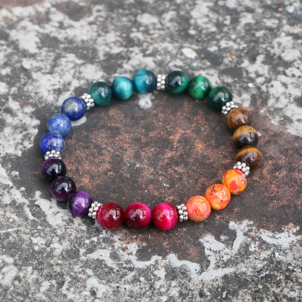 7 Chakras Tiger Eye Bead Bracelet freeshipping - Mandala Bloom