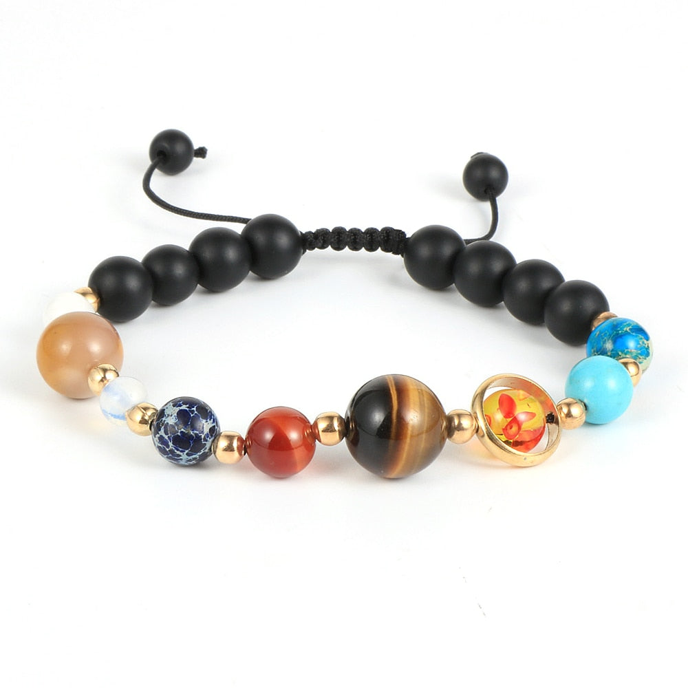 Men Women Buddha Prayer Reiki Bracelets Lava Stone Blue Sandstone Eight Planets Solar System Braided Rope Jewelry freeshipping - Mandala Bloom
