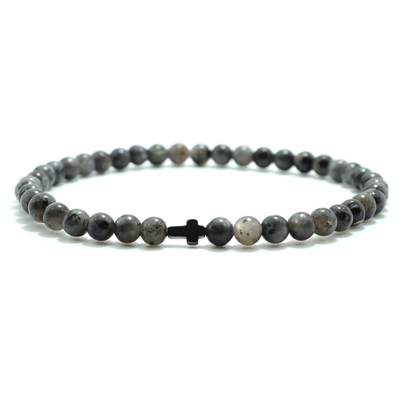 4mm Small Natural Stone Beaded Cross Bracelet Tiger Eye Hematite Mala Jewelry