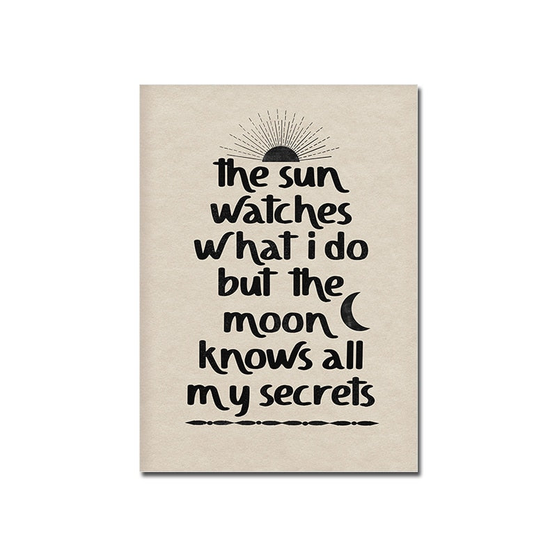 Abstract Poster Boho Canvas Eyes In Hands Sun Moon Beige And Black Quote Painting Retro Art Print