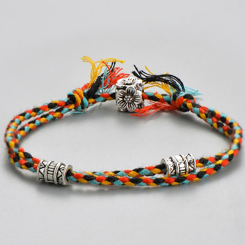 Ethnic Tibetan Buddha Head Woven Multicolor Handmade Rope Buddha Charm Bracelet