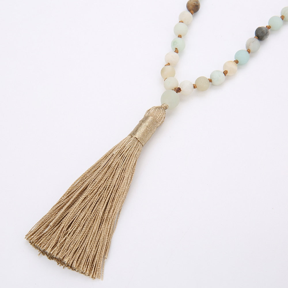 OAIITE 108 Mala Bead Frosted Amazonite with Tassel Yoga Meditation Necklace