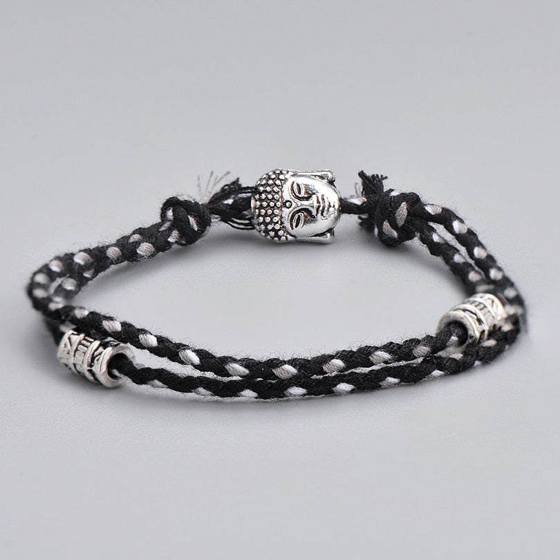 Ethnic Tibetan Buddha Head Woven Multicolor Handmade Rope Buddha Charm Bracelet