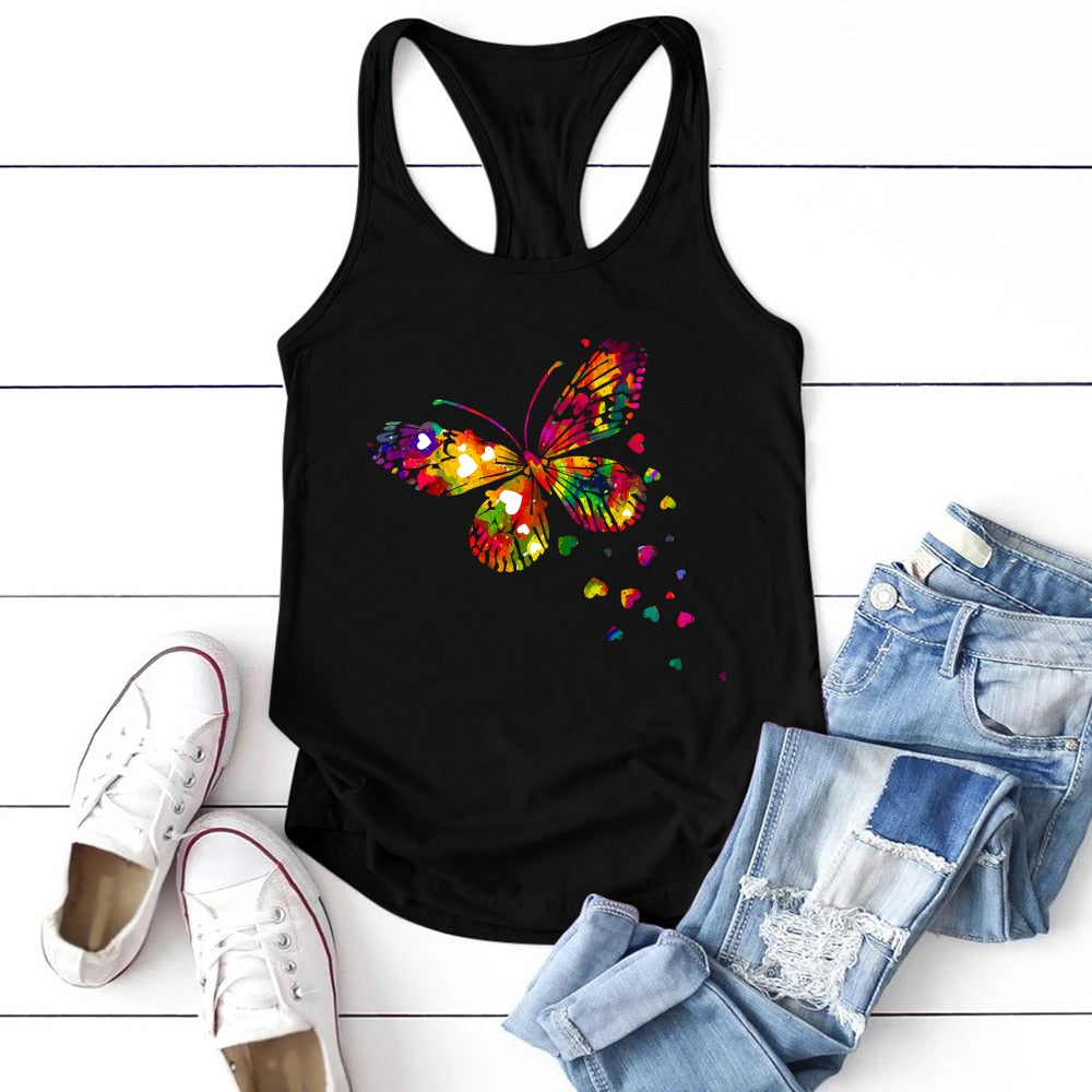 Color Butterfly Print Women Tank