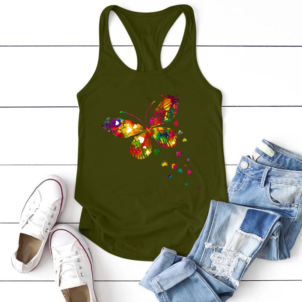 Color Butterfly Print Women Tank