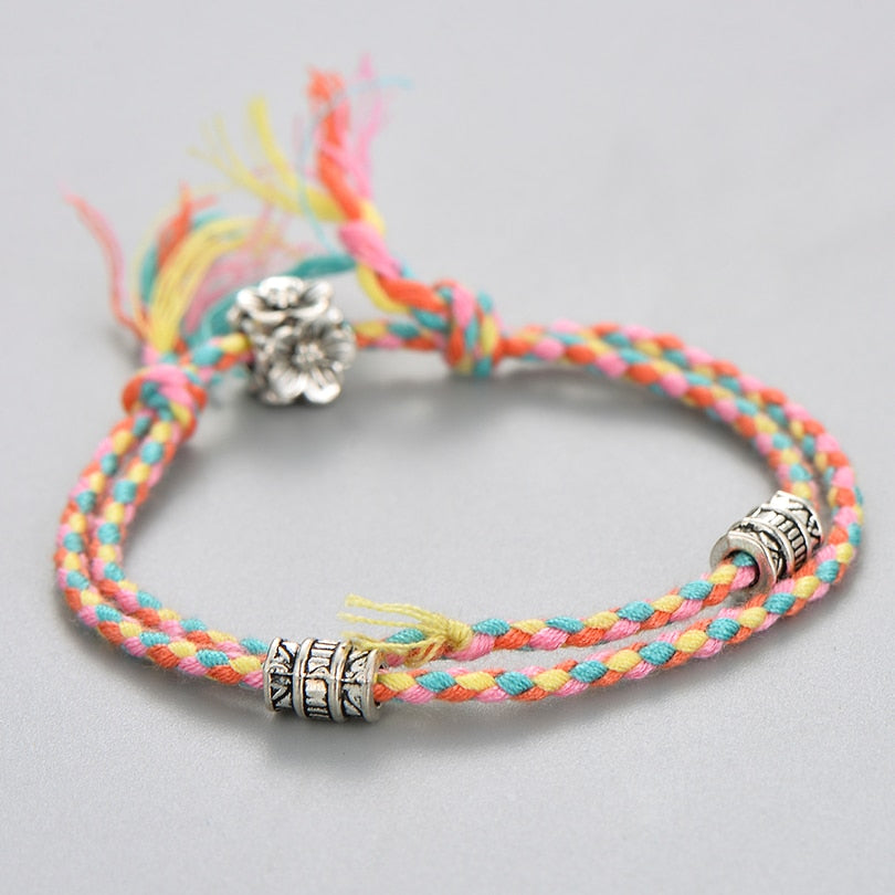 Ethnic Tibetan Buddha Head Woven Multicolor Handmade Rope Buddha Charm Bracelet