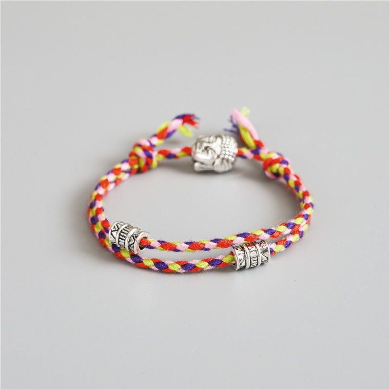 Ethnic Tibetan Buddha Head Woven Multicolor Handmade Rope Buddha Charm Bracelet