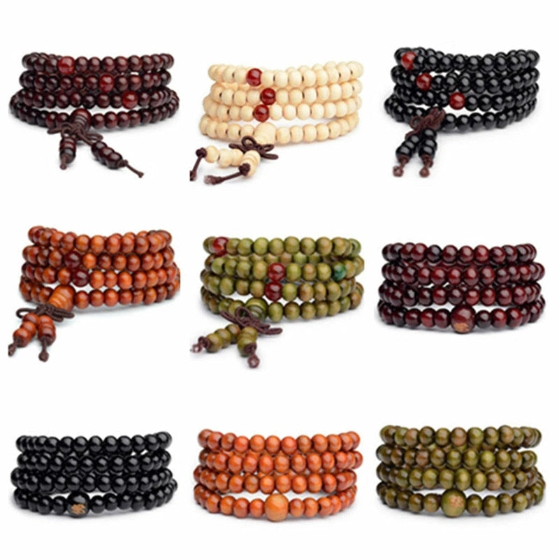 6mm Natural Sandalwood Buddhist Buddha Meditation Mala Bead Bracelet