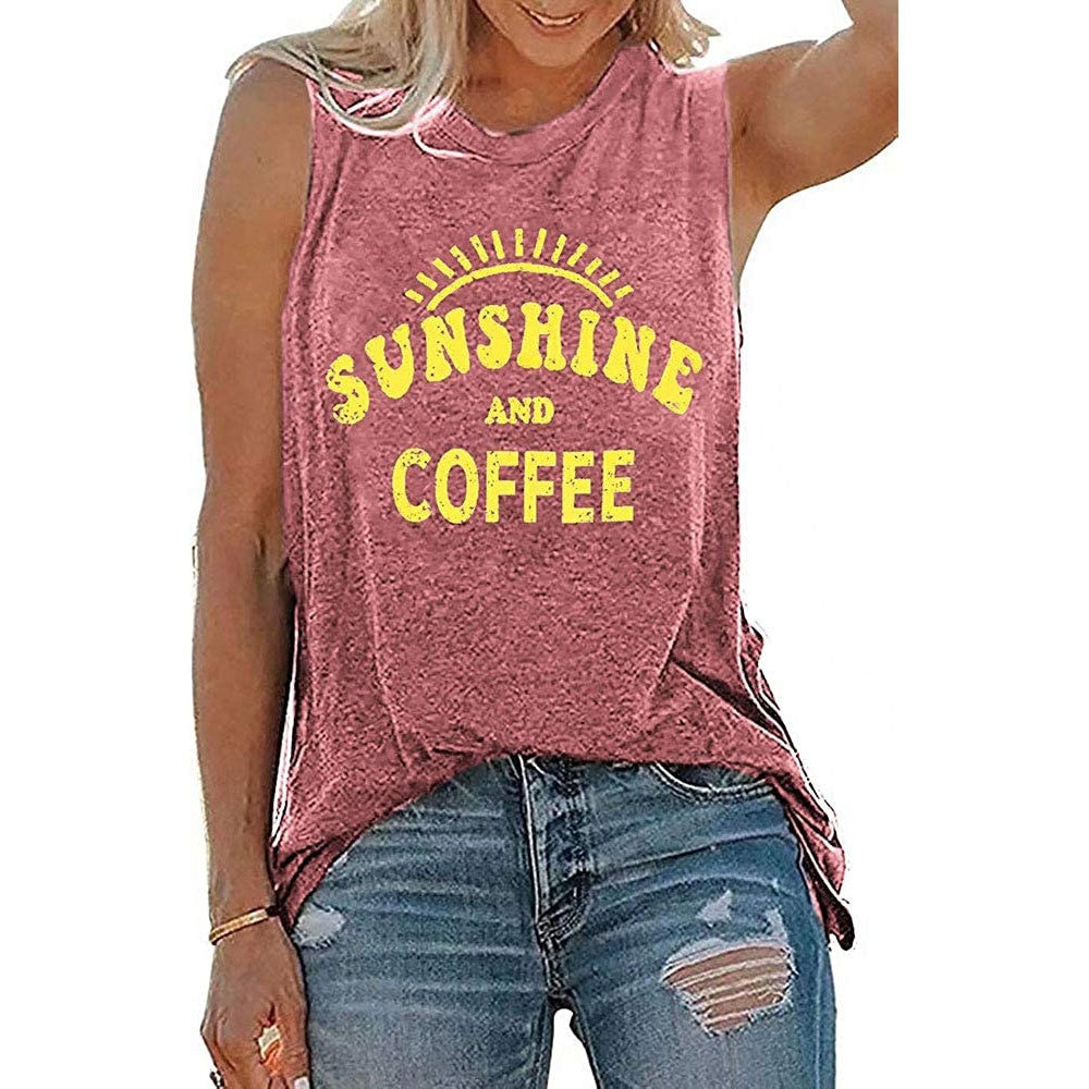 Sunshine and Coffee Letter Print Tank