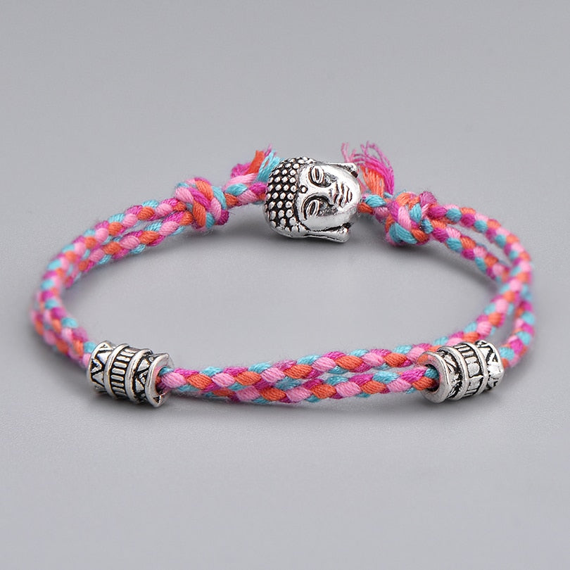 Ethnic Tibetan Buddha Head Woven Multicolor Handmade Rope Buddha Charm Bracelet
